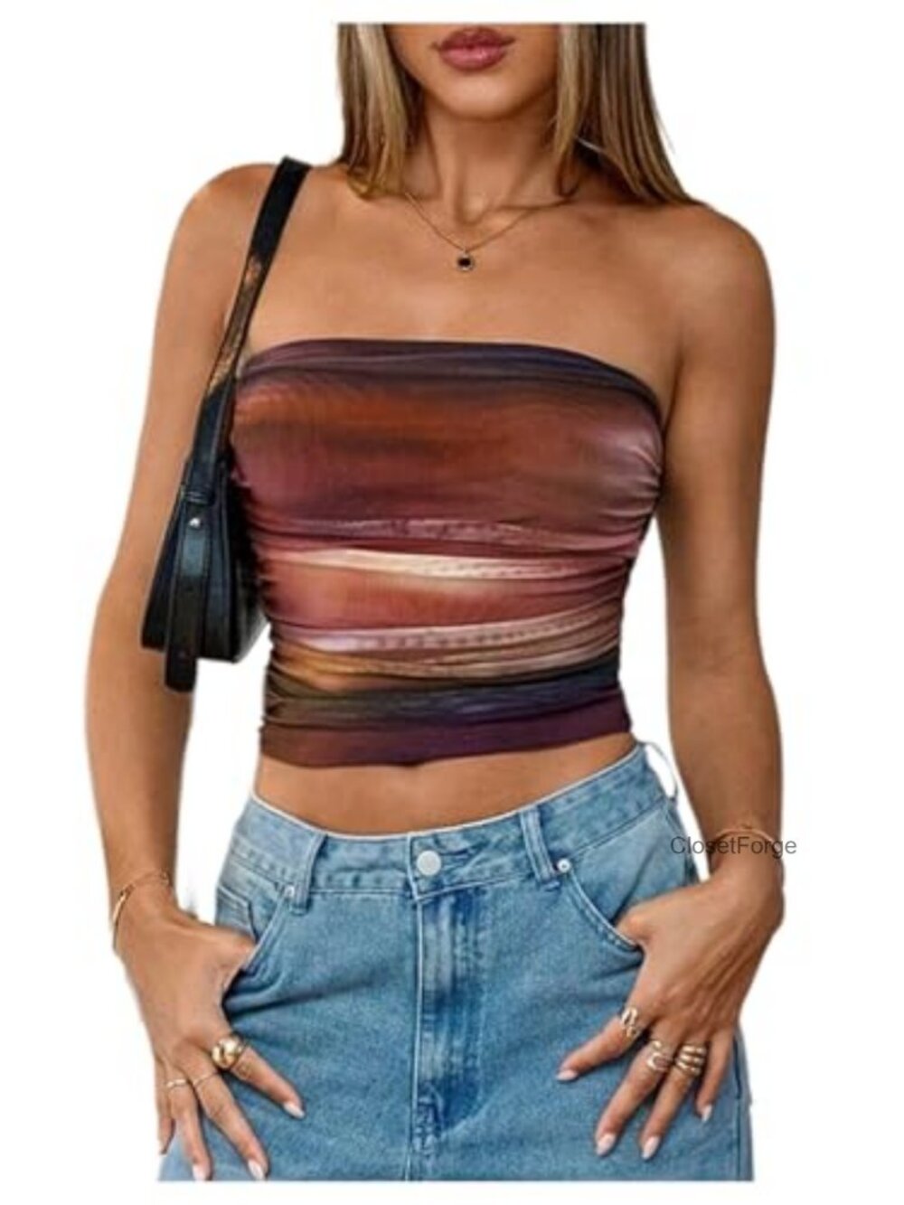 Tie Dye Ruched Tube Top Y2K Fitted Going Out Crop Top Strapless Bandeau